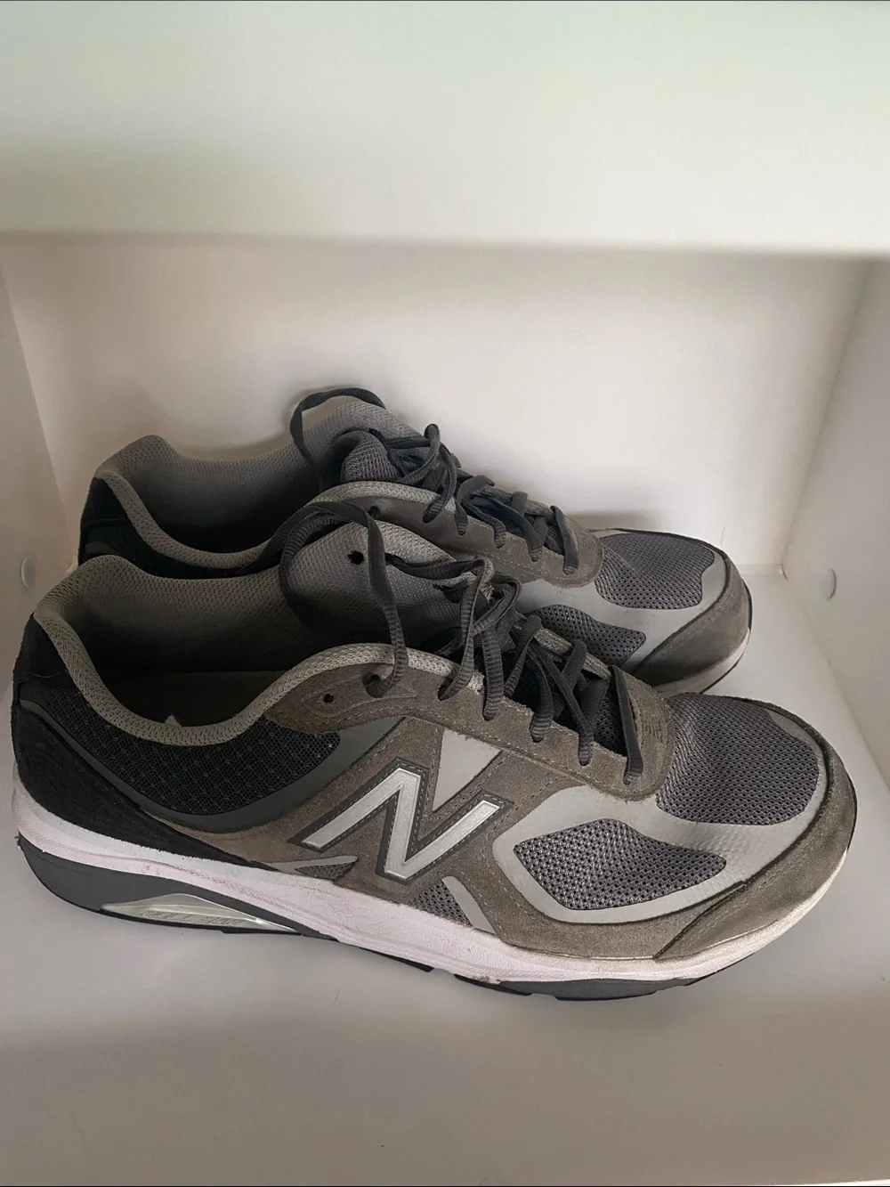 New Balance Gray Mesh & Suede Running Sneakers